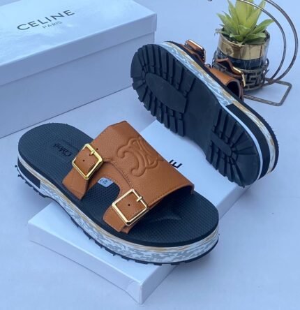 Double-straps chloe leather sandals brown