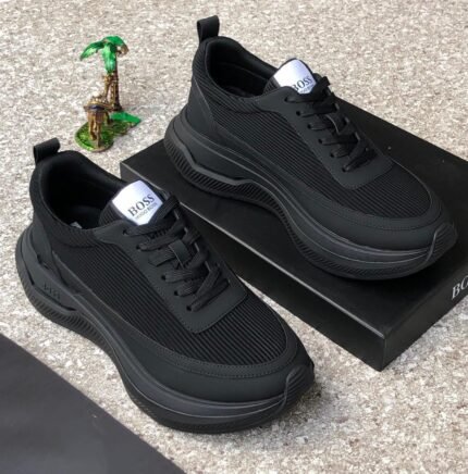 Boss Chunky sneakers, Sculpted Sole and Textured Knit Upper Black Colour