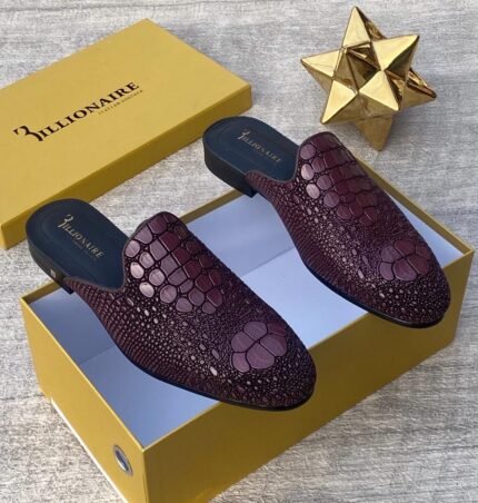 Billionaire crocs effect leather half shoe brown