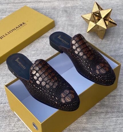 Billionaire crocs effect leather half shoe coffee brown