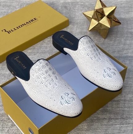 Billionaire crocs effect leather half shoe white