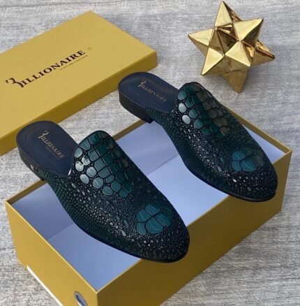 Billionaire crocs effect leather half shoe green