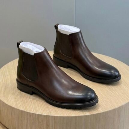 Chelsea leather double side elastic ankle boots coffee brown colour