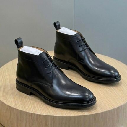 Chelsea leather lace up ankle boots black