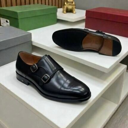 Kingsmen double-monkstrap leather Oxford shoes black
