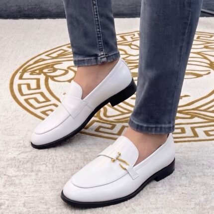 Mike Randy leather horsebit loafers white