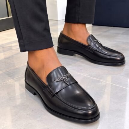 Ivy leather penny loafers black